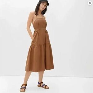 Everlane Pinafore Cotton Midi Cottagecore Tiered Summer Dress, Tan Brown size 2